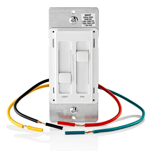 Ceiling Fan Control And Dimmer Switch With Separate Fan Speed And Light Dimmer For LED CFL Halogen And Incandescent Bulbs Plug And Play Setup White 66DF-10W with exposed wires