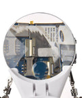 Heavy Duty Clamping Magnifying Glass Lamp With Adjustable Height And Angle For Precision Welding Repairs Desktop Workbench Maintenance Jobs, magnifying detail of circuit board.