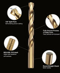 Pro Grade Cobalt Drill Bit Set M35 HSS 135 Degree Twist Jobber Length Built For Hardened Metal Wood Plastic Stainless Steel Cast Iron.