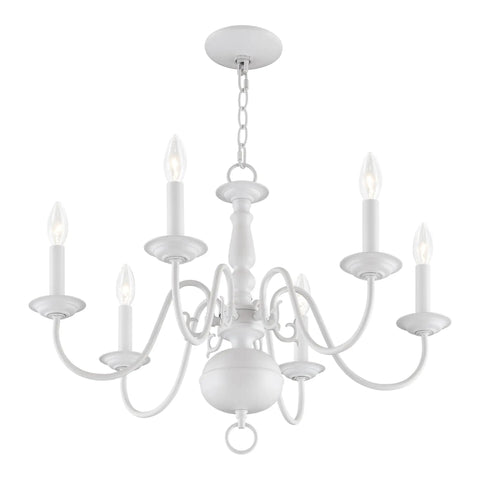 Williamsburgh 6 Light Chandelier In White Traditional Steel Fixture For Dining Room Elegant Pendant Lighting