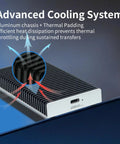 Blazing Fast Portable Nvme Usb4 Type C External Ssd Drive with aluminum chassis and cooling system for thermal management.