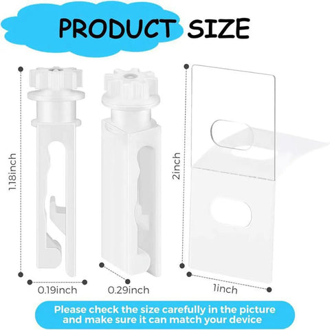 Vertical Blinds Repair Kit 24 Pack With 12 Adhesive Tabs And 12 Stem Clips Replacement Parts size dimensions shown.