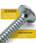 Heavy Duty Size 6 X 1/2 Inch Stainless Steel Flat Head Wood Screws, showing Philips drive and strong clamping force.