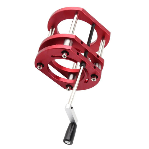Router Lift Base Workhorse For Woodworking Aluminum Alloy And Stainless Steel 4 Jaw Clamping Table Lifting System With Easy Above Table Crank Adjustment, Firm Mount, Ideal For Small Trimming Machines And Precise Routing. Red aluminum router lift base with crank handle