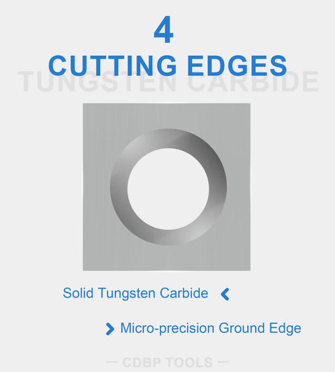 Solid tungsten carbide cutting insert showcasing four edges, ideal for woodturning and lathe tasks.