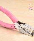 Mini One Quarter Inch Circle Hole Punch With Pink Soft Grip for DIY craft tags, metal puncher tool for paper and leather up to 2 mm thick.