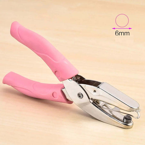 Mini One Quarter Inch Circle Hole Punch With Pink Soft Grip for DIY craft tags, metal puncher tool for paper and leather up to 2 mm thick.