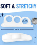 Hammer Toe Corrector Gels With All Day Relief For Crooked And Overlapping Toes Soft Cushioned Support Symptomatic Toe Alignment White 3 Loop Design 2 Pairs Comfortable Gel Fit For Men And Women shown with dimensions and coin for scale.