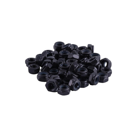 Solid Grip 30 Pack M8 Nylon Insert Lock Nuts on a white background, black zinc plated steel hex design for durable metal builds.