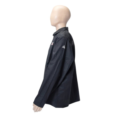 Side view of Black X Large Flame Resistant Welding Jacket With Cotton Nine Ounce Fabric, Worksite Ready, Heavy Duty Weld Gear, KH808XL.