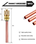 10 Piece Refrigeration Service Access Valves Kit One Quarter Inch SAE To One Quarter Inch OD Two Point Nine Five Inch Brass Copper HVAC AC System Valve Stems For Pressure Testing And Refill with dimensions shown.