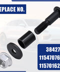 Tailgate striker bolt kit with nuts; black bolt, rubber sleeve, hex nut; for 2002–2013 Chevy Avalanche and GMC Sierra.