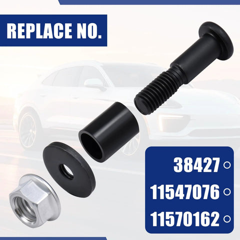 Tailgate striker bolt kit with nuts; black bolt, rubber sleeve, hex nut; for 2002–2013 Chevy Avalanche and GMC Sierra.