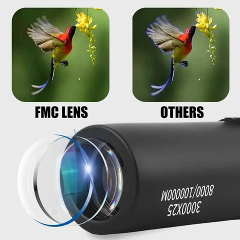 Ultra Powerful 3000X 25mm Long Focus Binoculars For Outdoors HD Pro Monocular For Camping And Hunting IPX6 Water Resistant Bak4 Prism With Wide Field Of View Black, FMC lens close-up