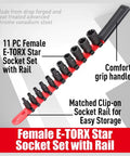 11-Piece E-Torx Socket Set With Rail And Organizer External Sockets E4 To E20 Drop-Forged Chrome Vanadium Steel With Black