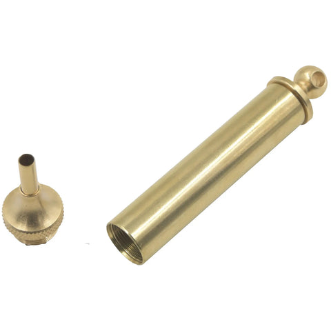 Flintlock Pan Primer Brass Dispenser For Muzzleloaders With 3 Grain Spout, 100 Percent Brass Construction, tube and spout detached