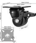 Detailed view of 2-Inch Plate Swivel Caster Wheels Set Of 4 Heavy Duty Load Capacity 2200 Lbs with brake and nylon wheels dimensions
