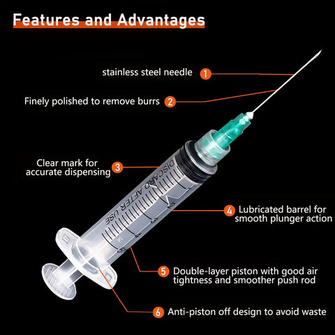 Bulk 50 Pack 5ml Disposable Luer Lock Syringes With 21G 1.5 Inch Needles, Sterile And Individually Wrapped For Lab Use, secure screw-on syringe with marked barrel