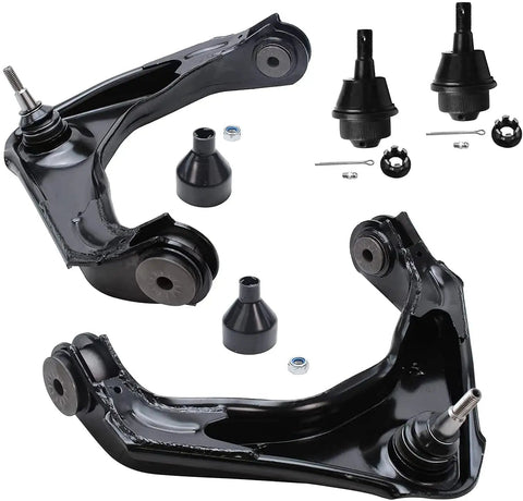 12 Piece Front End Suspension Kit For 2001 2010 Chevy Silverado 2500HD Pro Grade Replacement Includes Pitman Arm 3 Groove And Ball Joints Tie Rod Ends Upper Lower Control Arms Sway Bar Links For A Smooth Quiet Ride, black control arms with ball joints and hardware