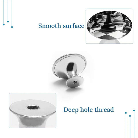 Black And White Chess Cabinet Knobs 2 Pack Stainless Steel Round Drawer Knobs highlighting smooth surface and deep hole thread