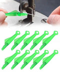 Fish Mouth Sewing Machine Needle Threader 2024 Upgrade Self Threading Tool, pack of 10, green plastic and metal.