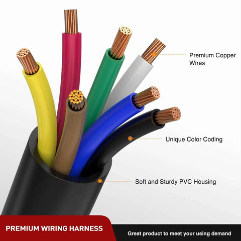 Heavy Duty 7 Way Inline Trailer Plug With 16 Feet Copper Blade Connector Cable Wiring Harness color-coded wires