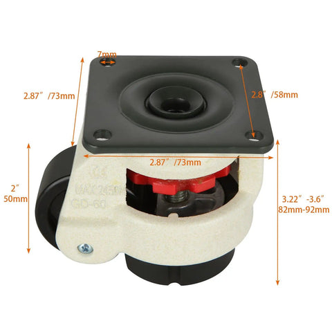 Heavy Duty Leveling Casters Set of 4 With 2200 Lb Capacity, Adjustable Height 3.2 to 3.6 Inches, Retractable Feet, Swivel Industrial Plate Caster Wheels for Workbenches, Machines, and Equipment