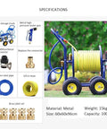 Built Like A Tank Heavy Duty Garden Hose Cart With Spray Gun, All Steel Hand Push Reel That Rolls Like Butter, Weather Proof Irrigation And Car Wash Workhorse, Stores 100 Meters, metal hose cart with hose reel and spray gun.