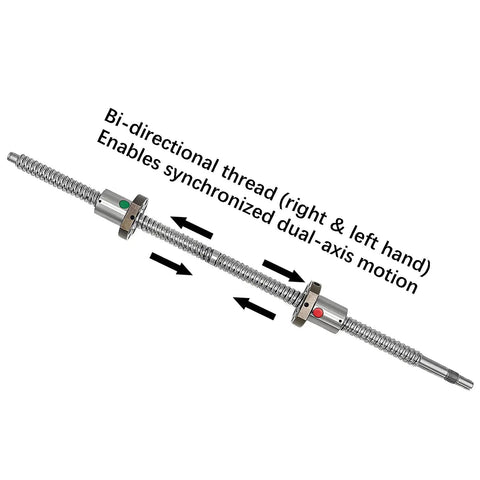 Left And Right Handed Ball Screw SFU2505 1900mm Dual Direction Lead Screw With 2 Ball Nuts, shown with dual-axis motion arrows.