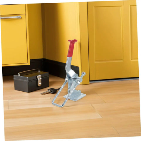 Premium Heavy Duty Toggle Latch Clamps Set Of 2 With Stupendous 2183 Lb Hold Power on a wooden floor beside a toolbox.