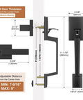 Black Front Door Handle With Passage Lever No Lock Exterior Door Handle dimensions and installation measurements diagram