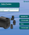 M160AUL Submersible Fountain Pump for 1 to 3 Foot Fountains, 160 GPH, 8.4 Watt, 4 Feet Lift with adjustable valve and adapters