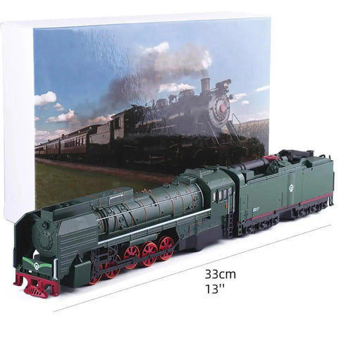 Vintage HO Scale Steam Locomotive Model Train With Black Body And Red Wheels Green Accents 13 Inch Long Realistic Detail