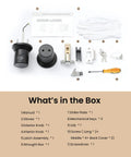 Unboxed components of 3 In 1 Smart Door Knob With Big Fingerprint Sensor And Keypad, including manual and installation tools.