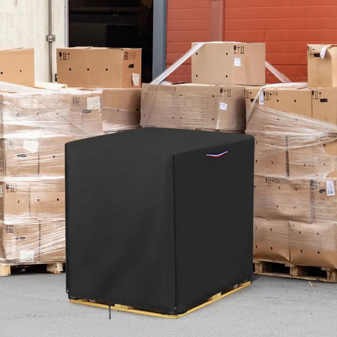 No Sweat Heavy Duty Waterproof Pallet Cover With Thick 600D Fabric And PU Back Coating double stitched seams on a standard pallet.