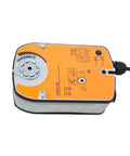 Smooth As Butter Ventilation Ball Valve Actuator Lrf24 Sr Modulating Rotary Actuator with top view showing orange housing and wiring.