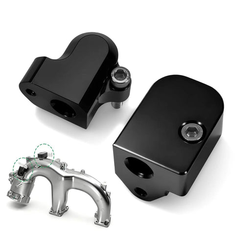 MAP Sensor Relocation Spacer Kit For 2023 To 2025 Chevy Silverado And GMC Sierra 2500HD 3500HD With 6.6L L5P Duramax Diesel, Keeps Manifold Air Pressure And Temperature Sensors Safe From Soot And Oil Vapor, Easy Mount Sensor Blocks. Black aluminum MAP sensor spacer blocks with bolts for Duramax intake manifold