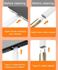 32-in-1 electronics cleaning kit in black; compact multi-tool with USB-C and Lightning port cleaners (collage view)