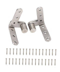 Heavy Duty Stainless Steel Door Pivot Hinges, 270 Degree Rotating Inset Hinge, shown with screws, left or right mount, supports 130 lbs