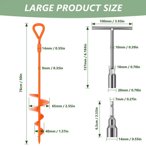 30 Inch Ground Anchor Set Heavy Duty Earth Anchors Screw In Kit With T Handle Hex Wrench dimensions diagram