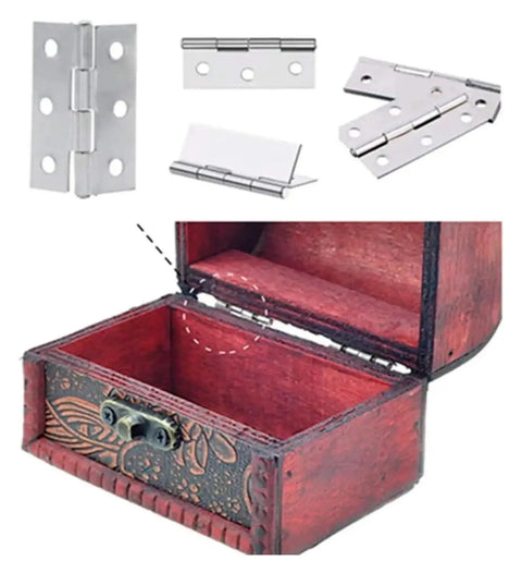 Beefy Stainless Steel Rotating Concealed Door Hinges Kit 6 Pcs with screws shown in use on a wooden box