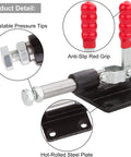Adjustable Toggle Clamp With Quick Release Push Pull Action, 851 Lbs Capacity, High Carbon Steel GH 304 EM, 180 Degree Handle, Red and Silver Finish, Beefy Heavy Duty Jig Clamp For Woodworking And Metalworking, shown with red grip and steel base