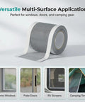 Heavy Duty Window and Door Screen Repair Patch Kit with Self Adhesive Fiberglass Mesh roll and applications for various surfaces
