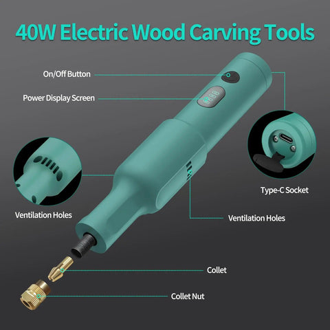 Electric Wood Carving Tool Kit For Beginners And Pros A Versatile Precision Engraving Set With Type-C charging and ventilation