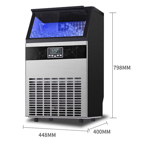 Stay Cool During Game Day Anytime With This Portable Countertop Nugget Ice Maker in stainless steel design with blue LED.
