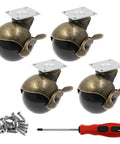 Tough As Nails Heavy Duty Steel Vintage Ball Caster Wheels With Smooth Swiveling Action And Reliable Locking Brakes Set Of Four on a white background.