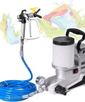 Heavy Duty Airless Paint Sprayer With Adjustable Pressure Control Portable Hose Wall Spray Gun 2 Liter Tank, setup with spray gun and hose.