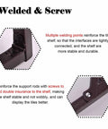 Detailed view of welded joints and screws reinforcing the Large Capacity Heavy Duty Rock Solid Sample Rack For Building Materials Tile Display And Skirting Boards Top Shelf Storage Organizer With Wide Steel Shelves For Contractors.
