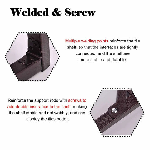 Detailed view of welded joints and screws reinforcing the Large Capacity Heavy Duty Rock Solid Sample Rack For Building Materials Tile Display And Skirting Boards Top Shelf Storage Organizer With Wide Steel Shelves For Contractors.