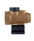 Side view of MRO SD 1x25 Green Dot Sight with Adjustable LED, 2.0 MOA in coyote brown anodized finish and full co-witness mount.